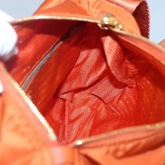 PRADA Shoulder Bag Nylon Orange Gold Auth 123505 - Picture 11 of 16